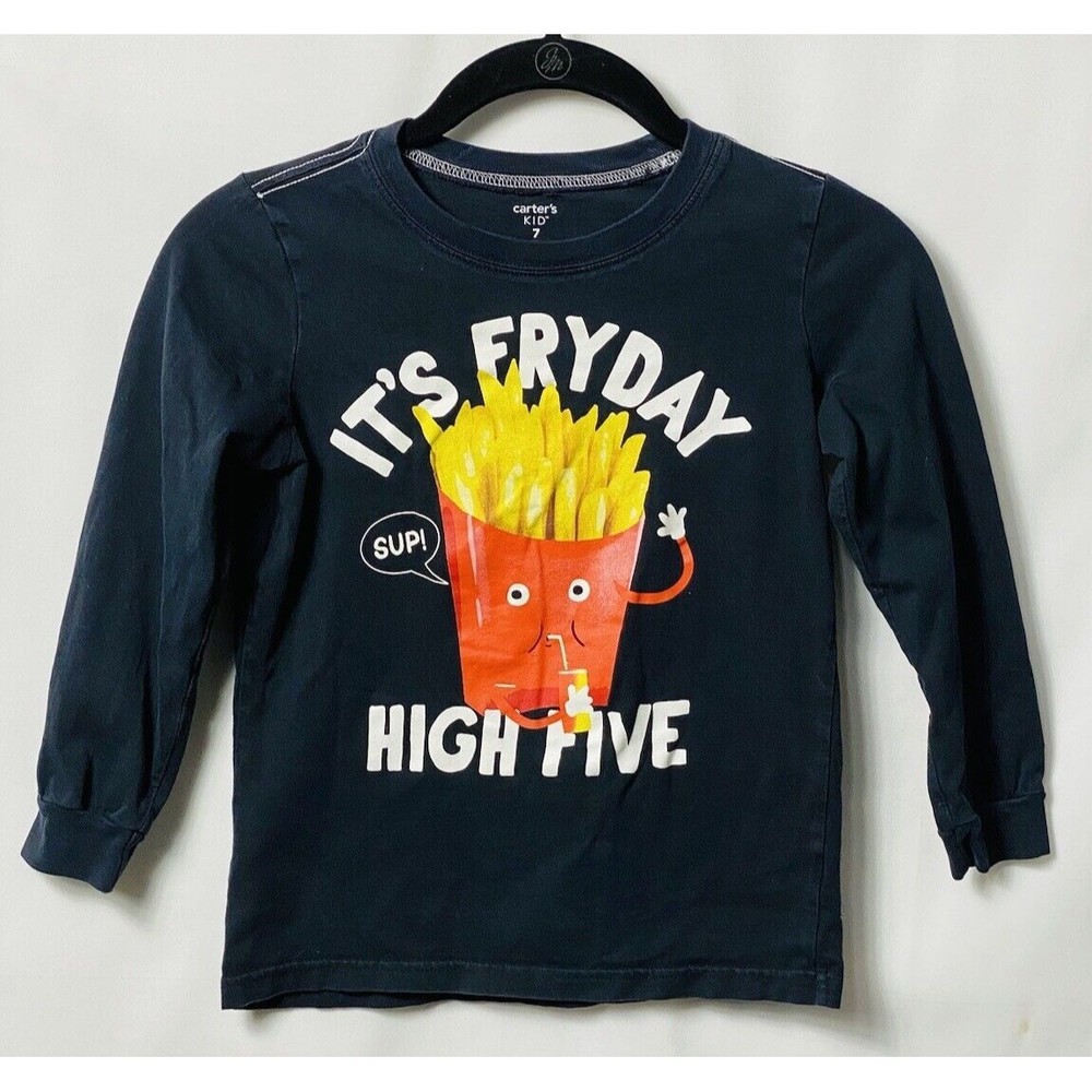 Carter's Kid T-Shirt Size 7 Long Sleeve Black ( IT’s Friday High Five)